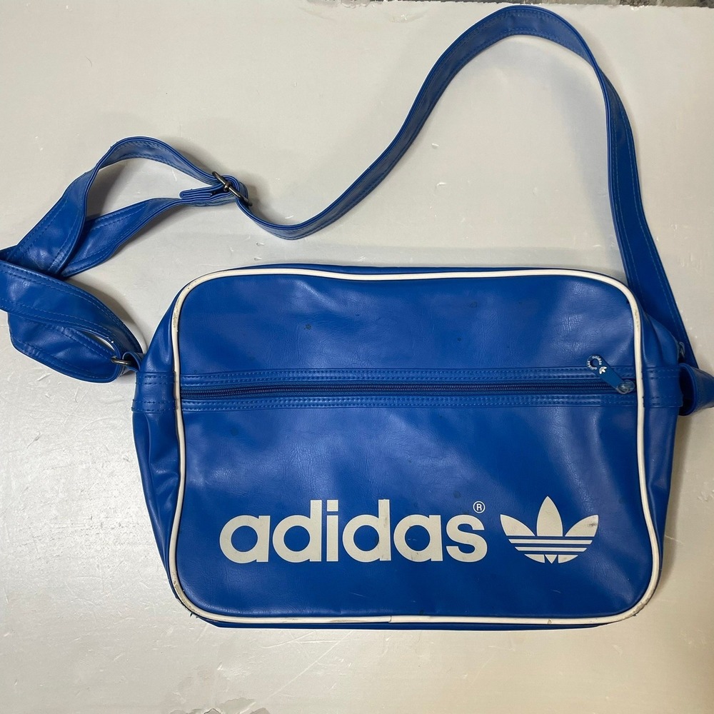 Adidas Messenger Bag Unisex One Size Blue Vintage Trefoil Logo Faux Leather
